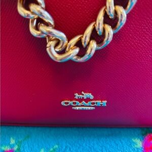 3 items. Coach Cherry Red Satchel w/Gold Accents. Med. Wallet & Gold Link Chain